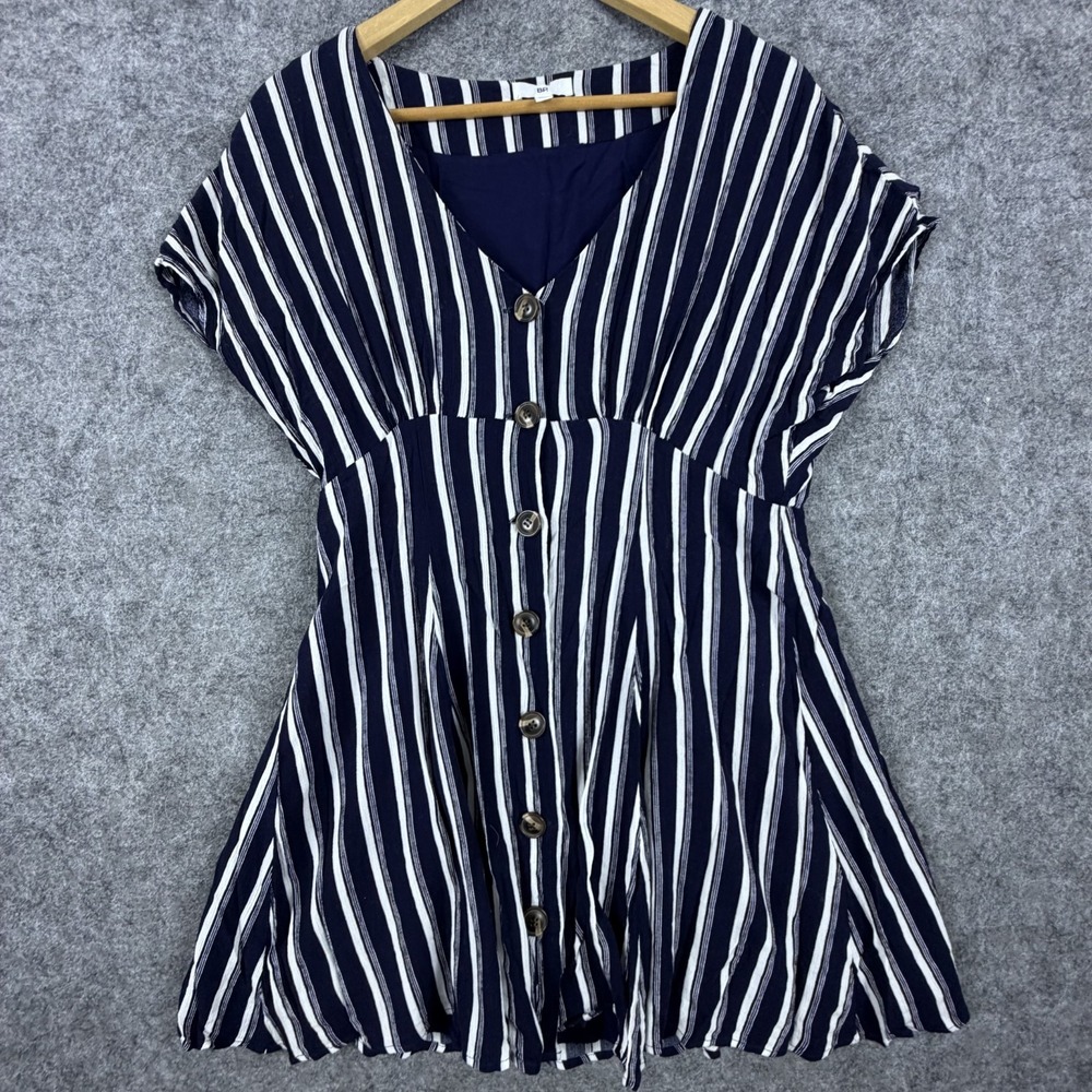 BP. Mini Shirt Dress Womens Large Blue White Striped Button Front Preppy Cute